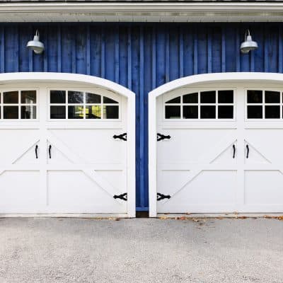 Double garage doors on a custom home