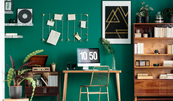 home classroom with a green wall