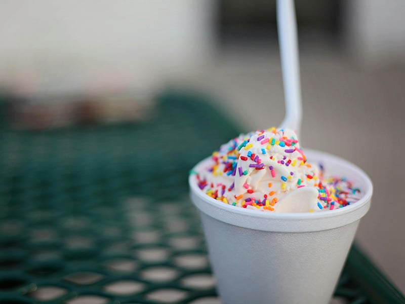 Cup of Braum’s ice cream with rainbow sprinkles in Tuttle, Oklahoma