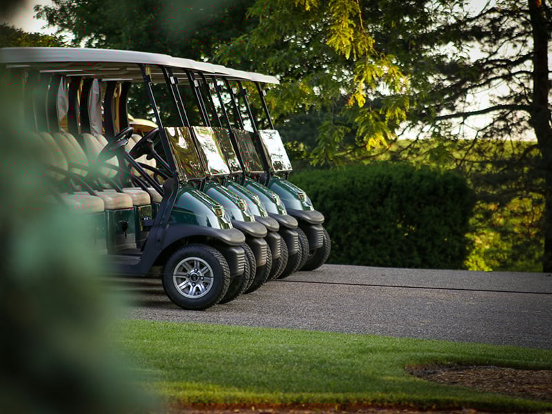 Golf carts lined up at FireLake Golf Course near Tecumseh Oklahoma