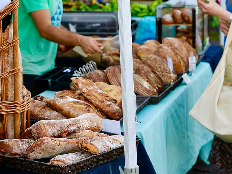 Fresh baked bread on display at Newcastle Downtown Farmers Market in Newcastle Oklahoma