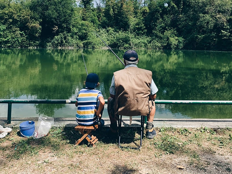Family fishing together at Purcell Lake in Purcell Oklahoma